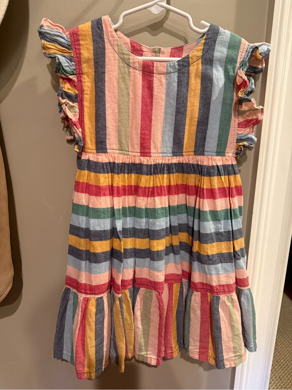 Pink Chicken Girls' Multicolor Striped Ruffle Sleeve Dress